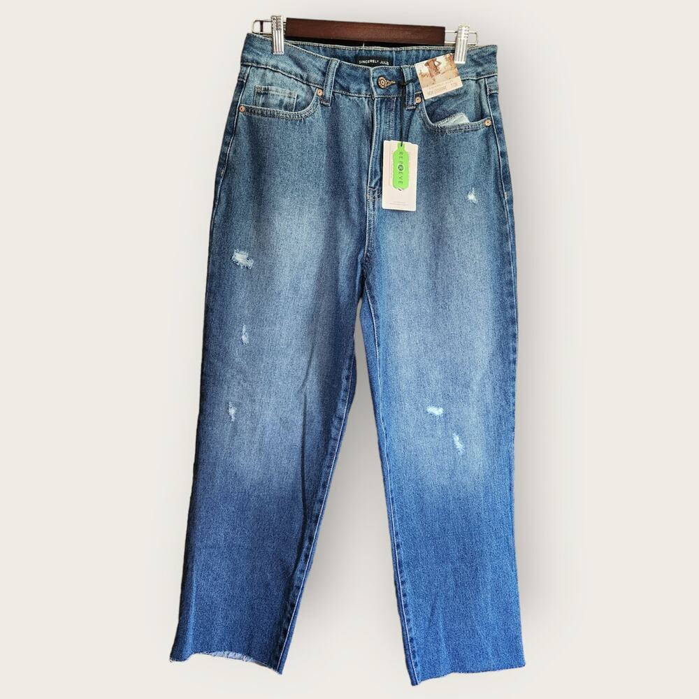 Sincerely Jules NWT Distressed Raw Hem HighRise Mom Stovepipe straight jeans sz7